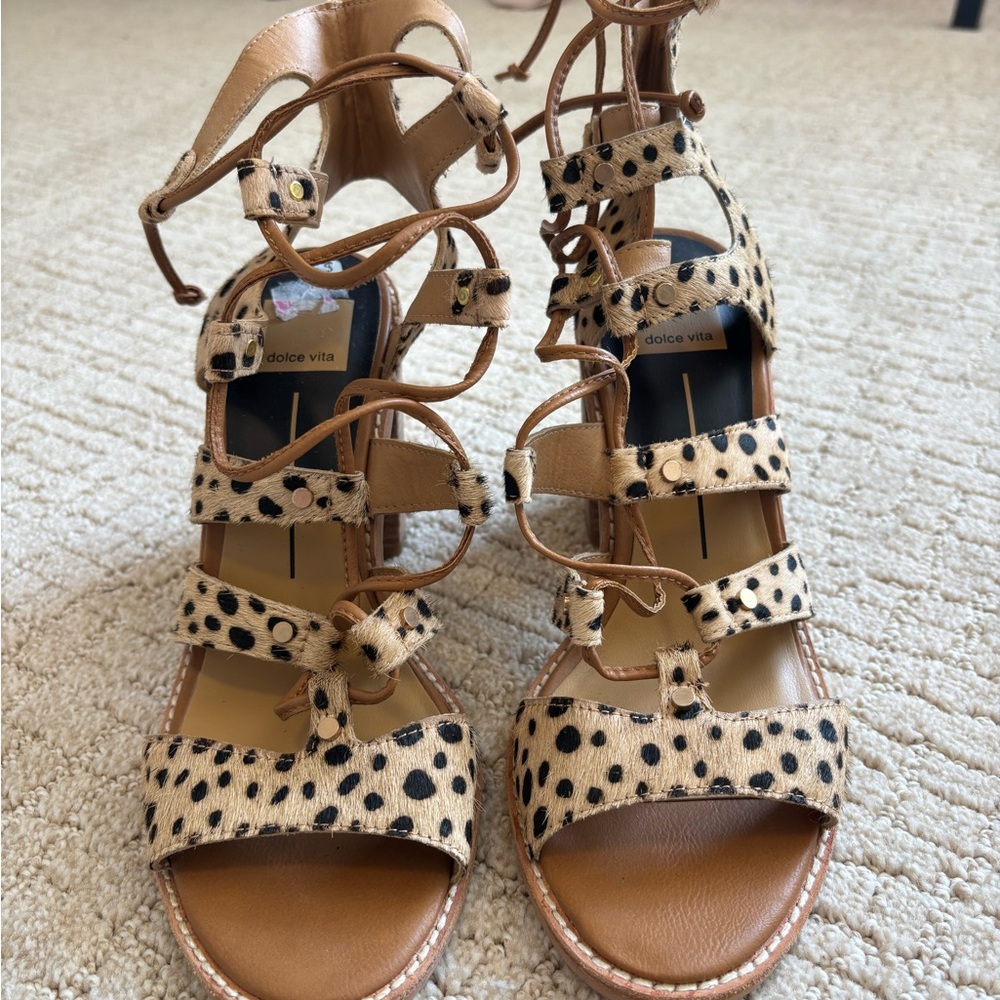 Dolce Vita Tan and Black Animal Print Sandals